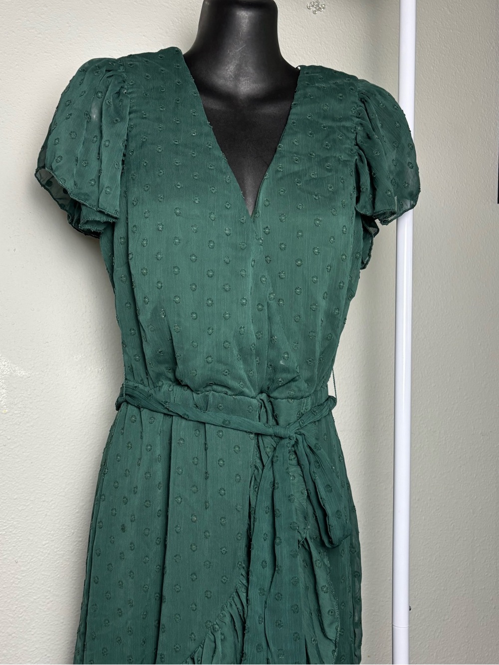 Lulu's Deep Green Textured Wrap Midi Dress